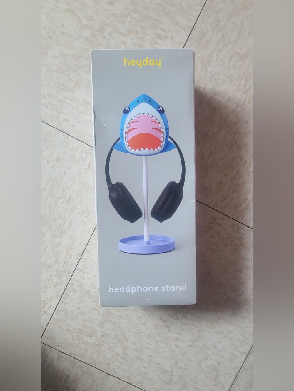heyday Blue Shark Headphone Stand with Purple Base